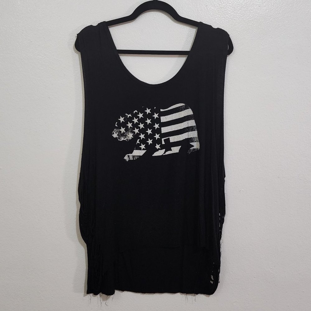 Vintage Plus Size Caged Cut Out Black Patriotic Tank Top Size 2X